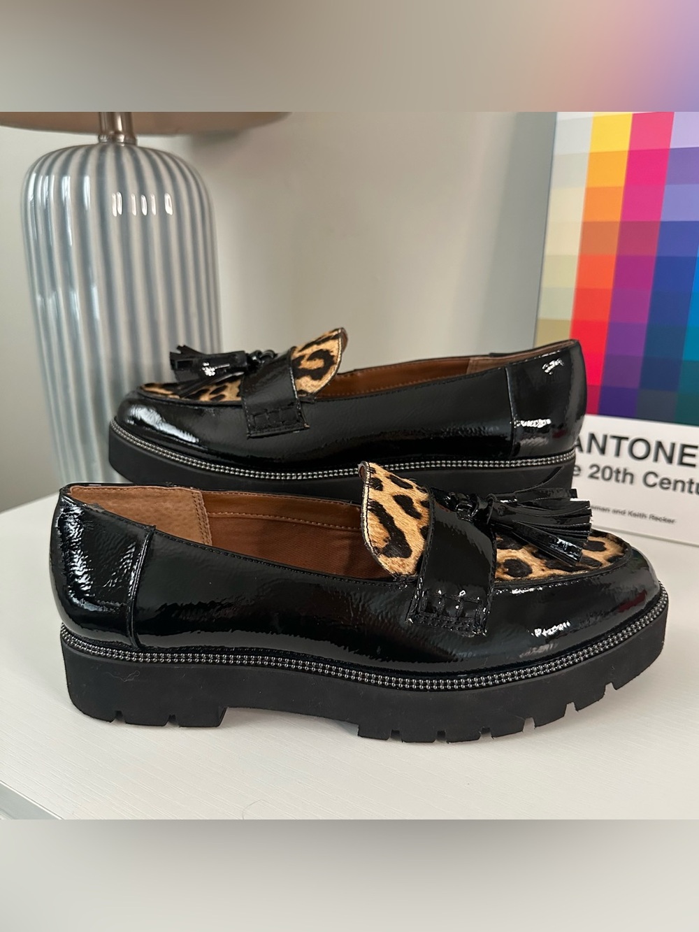 Franco Sarto Carolynn Leopard Calf Hair Tassel Lug Loafers Sz 8 Excellent